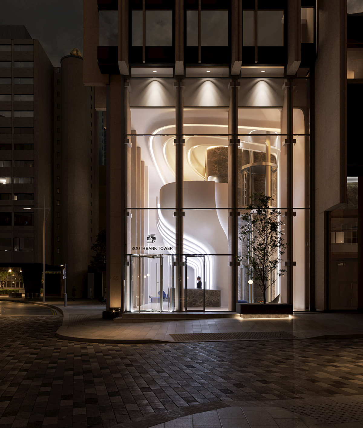 Zaha Hadid Architects redesigns Southbank Tower's lobby with a curvaceous new mezzanine floor