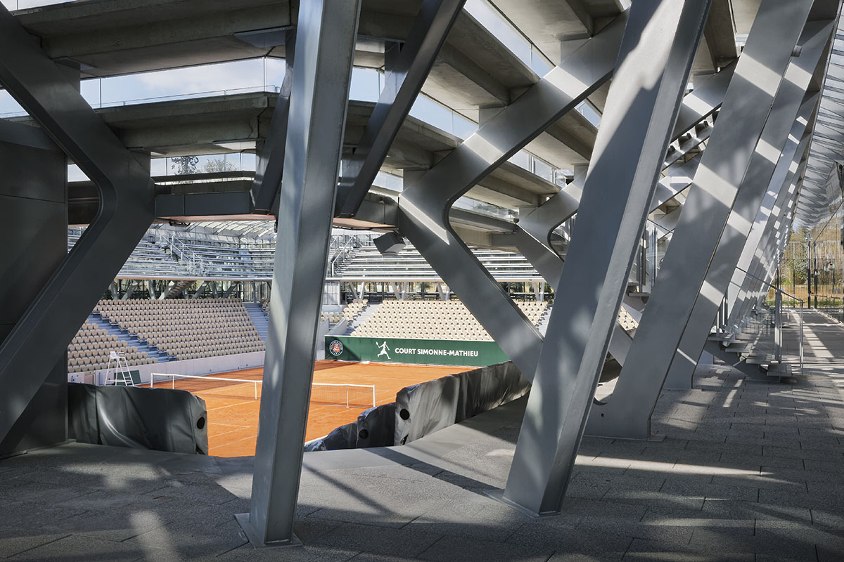 Marc Mimram built greenhouses in all sides of a tennis stadium to attract different audiences