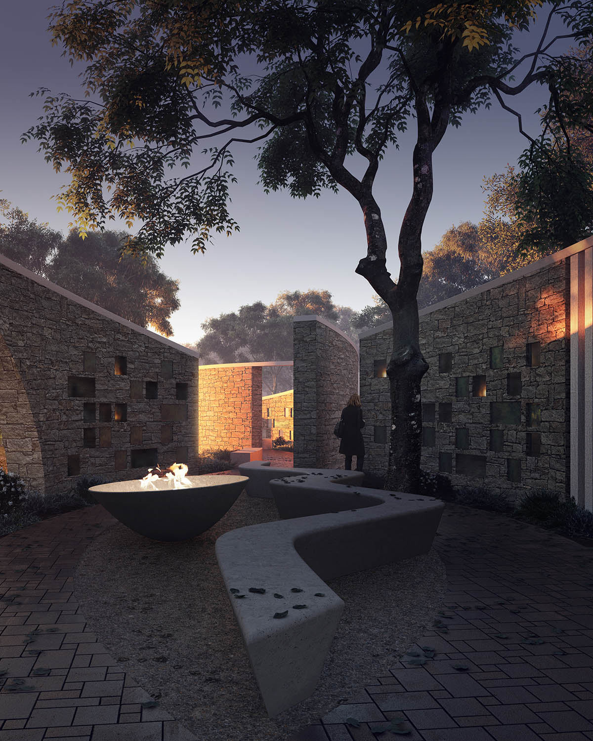 Columbarium by Form4 Architecture is made of intertwined open-air stone pavilions in California 
