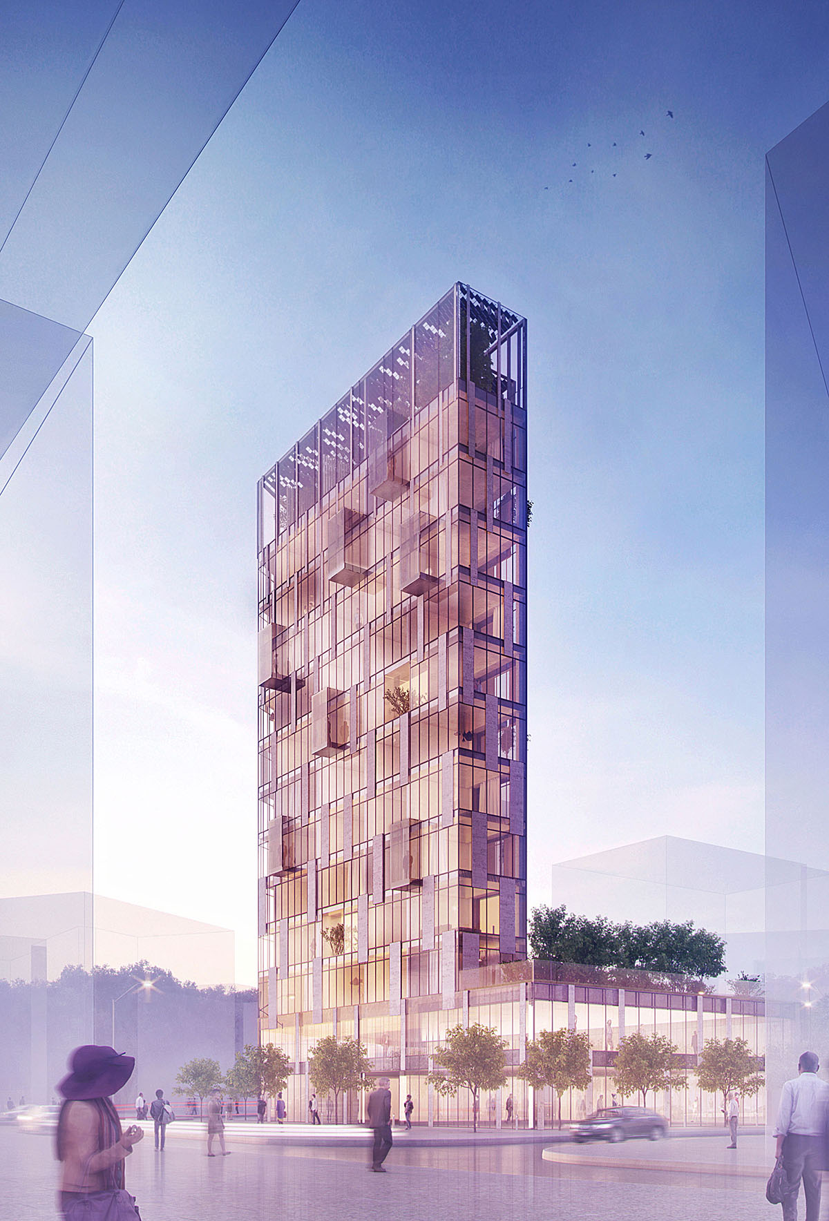 BXBstudio Bogusław Barnaś proposes staggered facade for Warsaw's transparent eco-tower