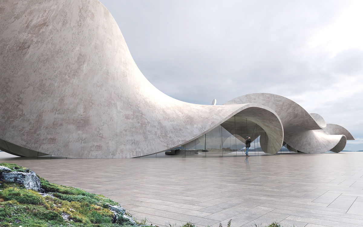 Antony Gibbon proposes house made of a twisted concrete structure becoming part of the landscape