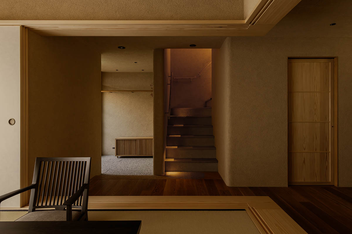 kooo architects creates a wooden interior sanctuary for contemporary accommodation in Kyoto City