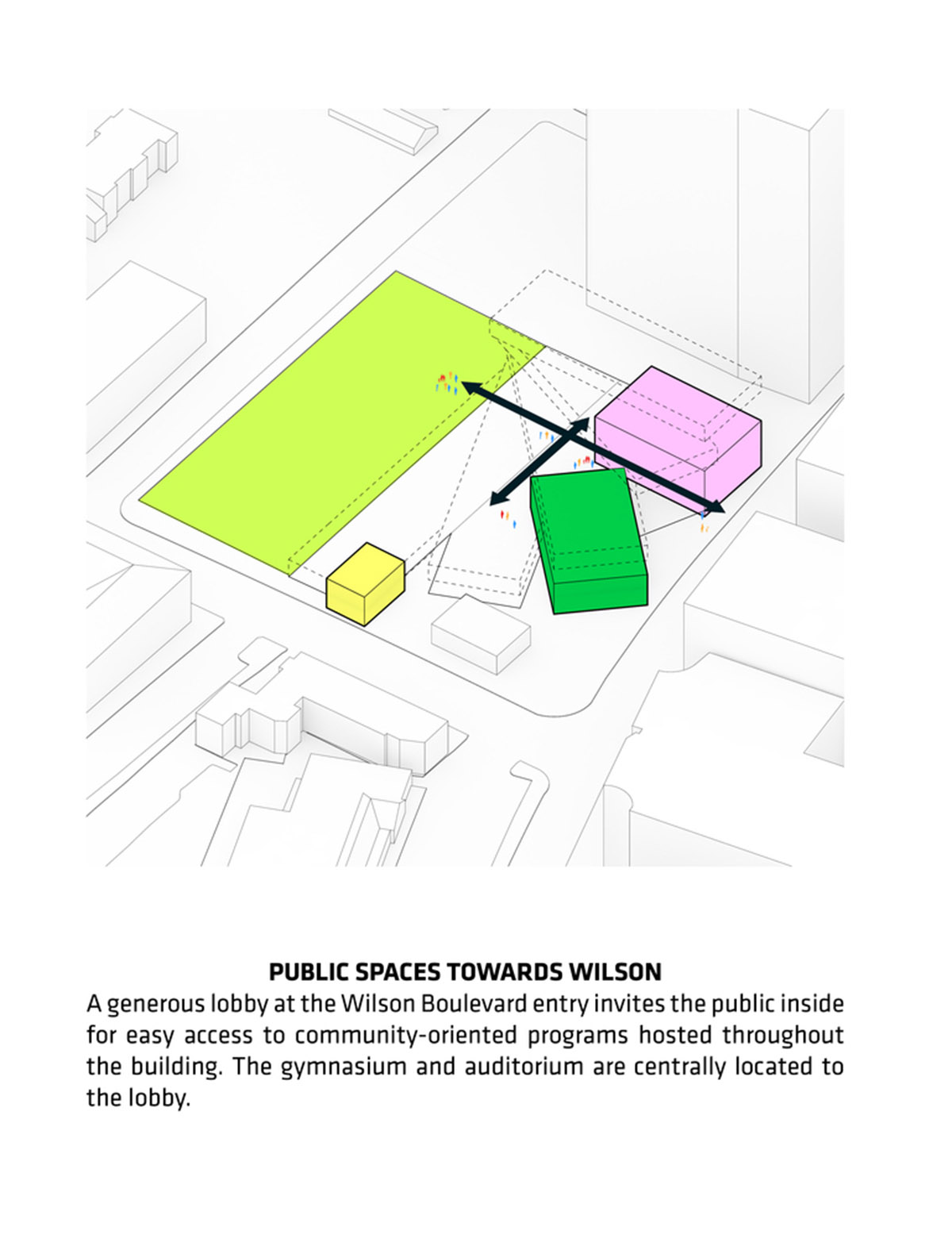 Five rectangular volumes rotating around a fixed pivot point form BIG-designed educational building