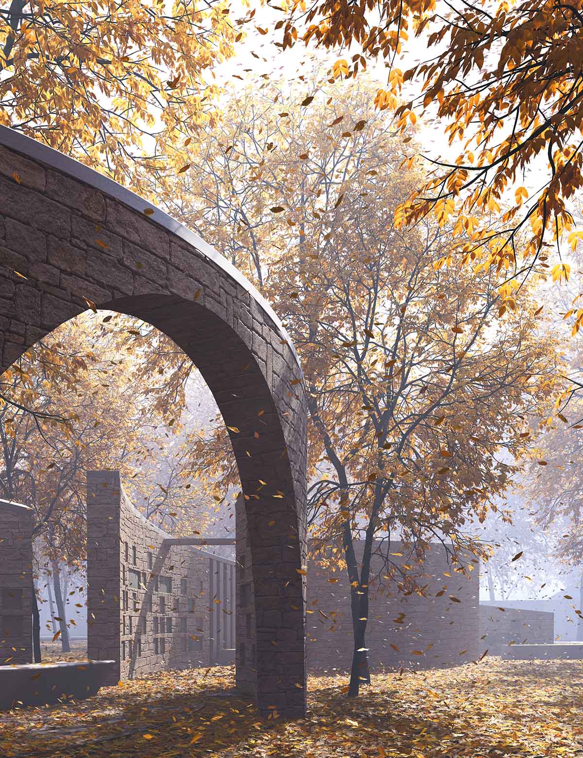 Columbarium by Form4 Architecture is made of intertwined open-air stone pavilions in California 