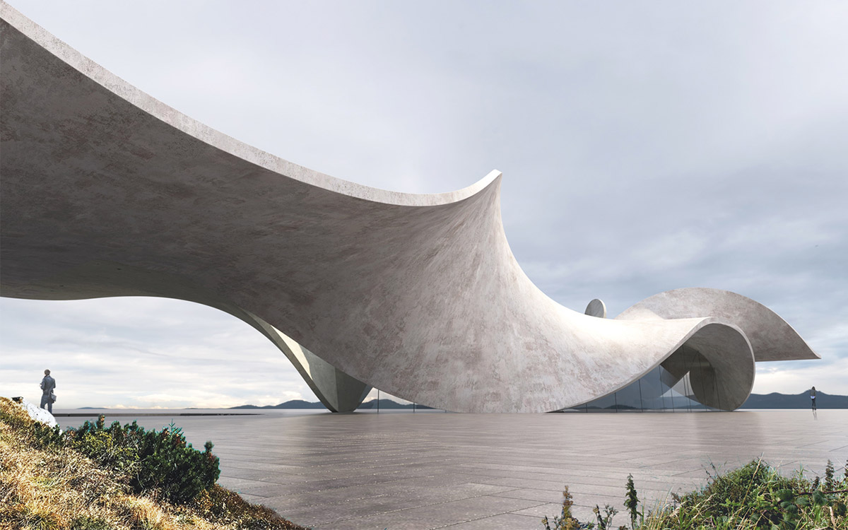 Antony Gibbon proposes house made of a twisted concrete structure becoming part of the landscape