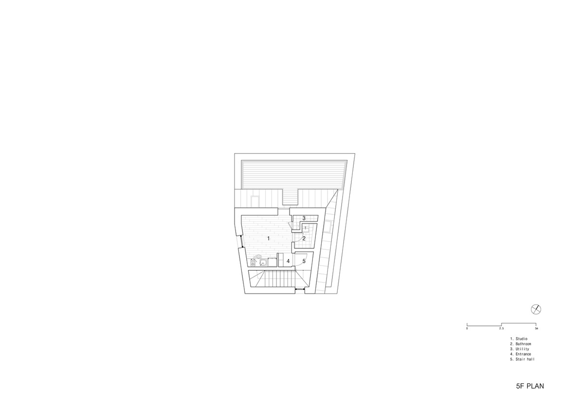 2m2 architects designed clay brick Sista House with inclined roof on narrow lot in Seoul