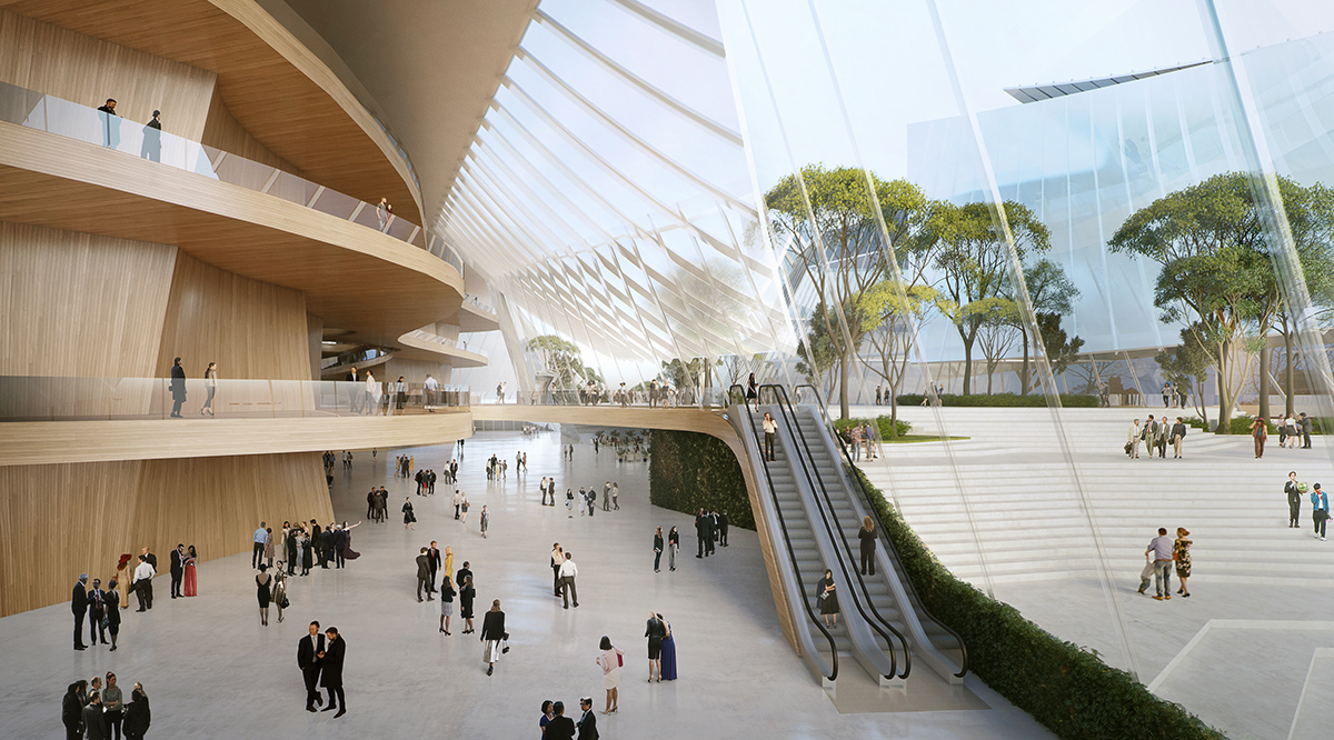 MAD's grand theater made of layers of glass sails moves forward in Yiwu, China