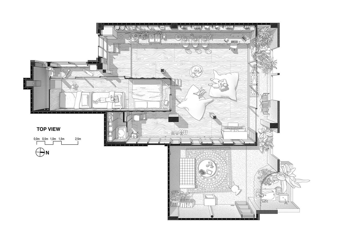 Takk renovates interior of a house in Madrid with wood and natural cork for energy efficiency