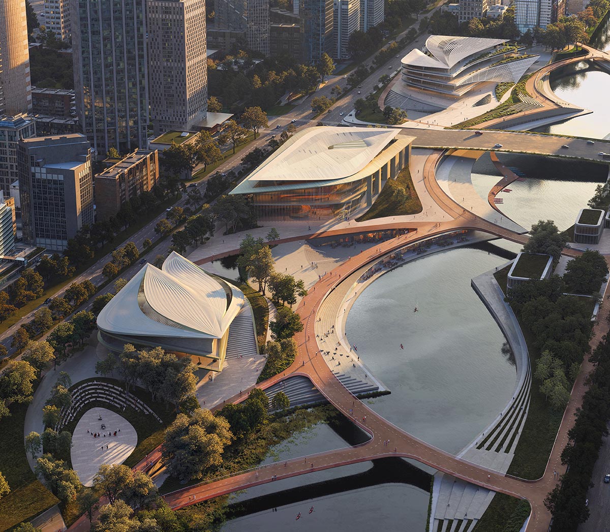 ZHA transforms Hangzhou with the Qiantang Bay Cultural District, featuring sharp floor slabs
