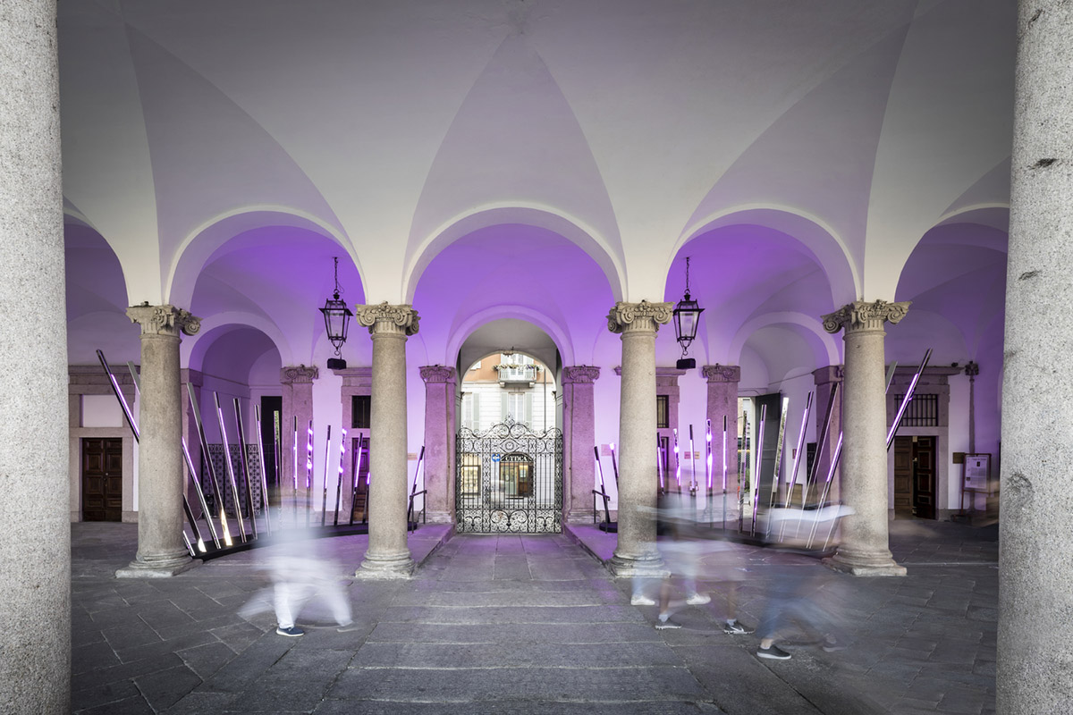 noa* installs 34 light beams that form Transsensorial Gateway at Milan Design Week 2021 