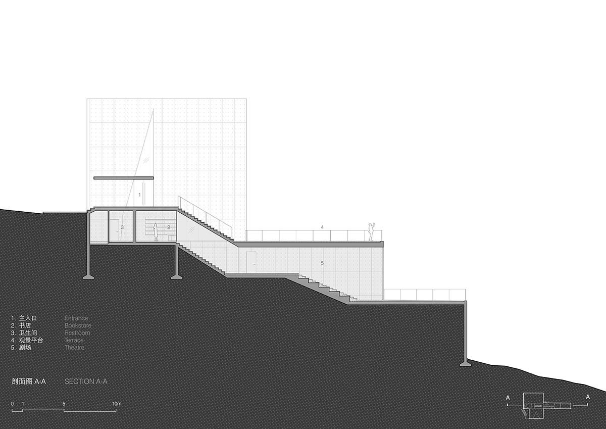 TAO completes concrete bookstore with protruding structure on a steep slope in China 