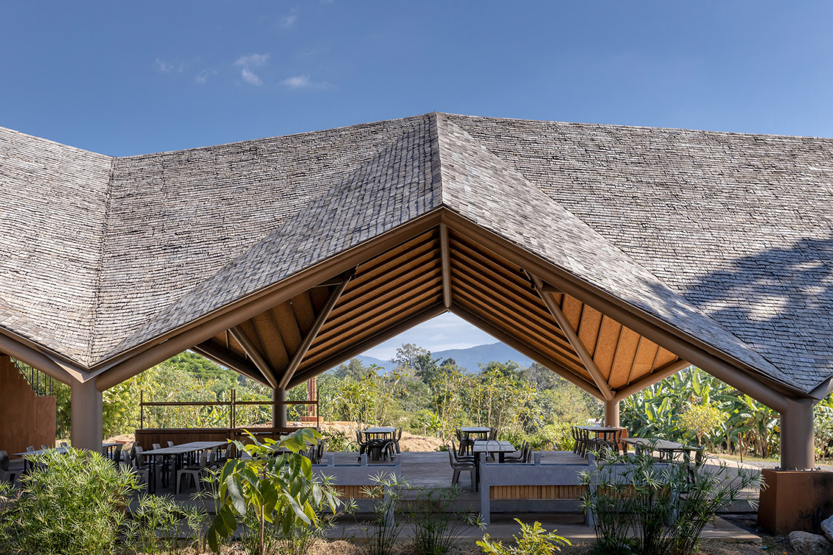 Learning Center by Vin Varavarn Architects features folded bamboo roof in Thailand