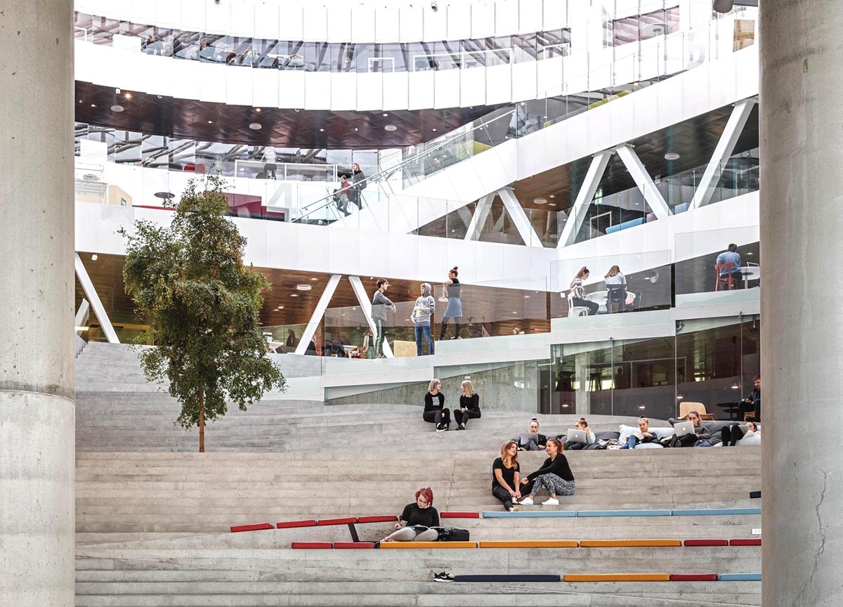 BIG's vortex-shaped education center combines three schools under one roof on the Faroe Islands