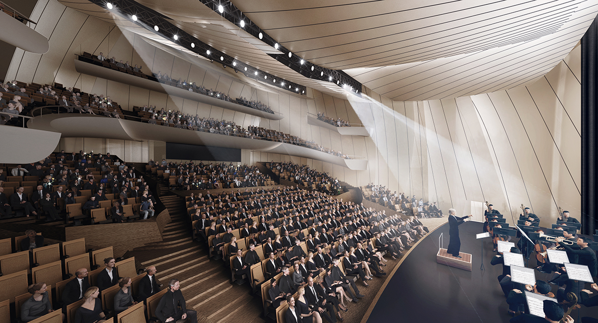 MAD's grand theater made of layers of glass sails moves forward in Yiwu, China