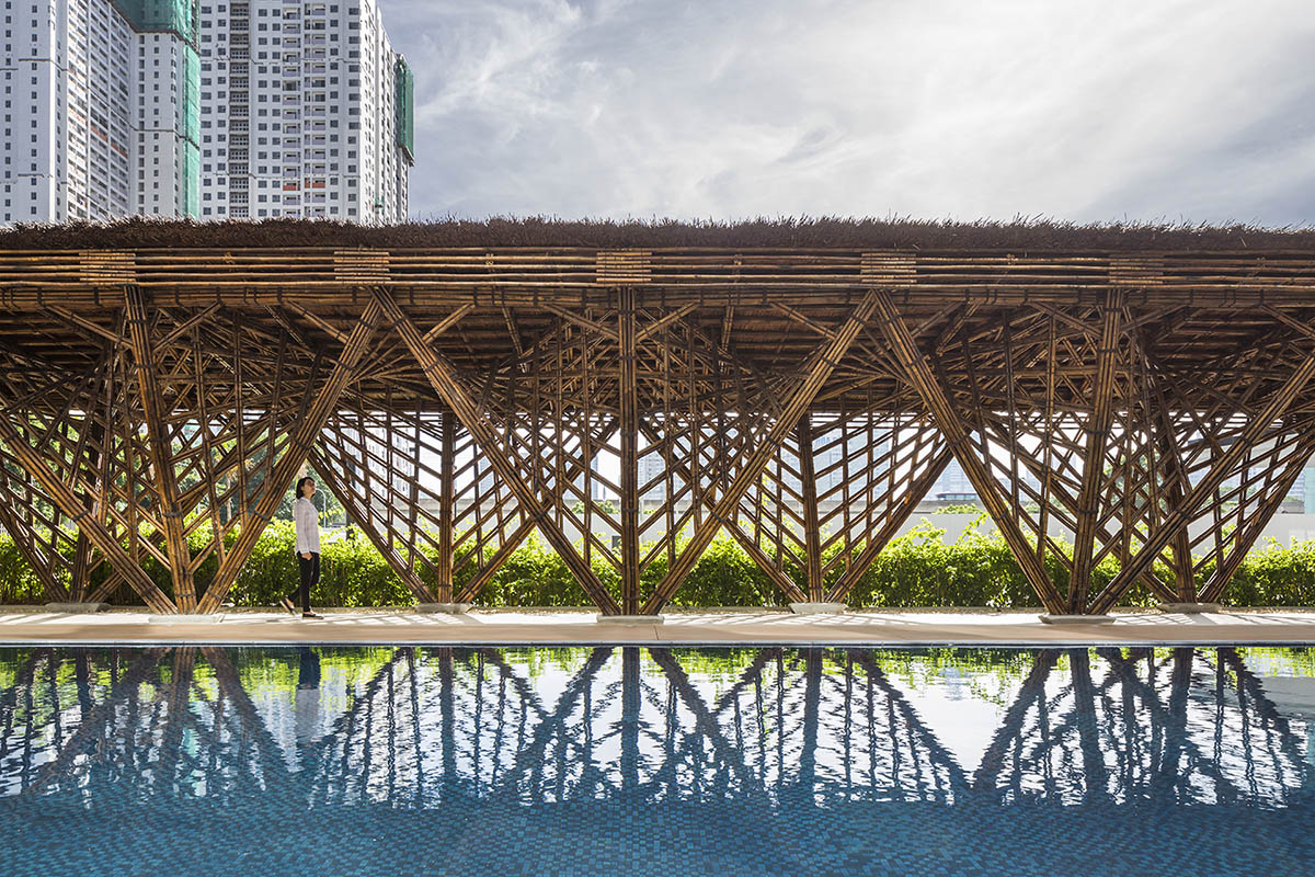 VTN Architects' Vinata Bamboo Pavilion creates a natural pathway in a garden of high-rise buildings