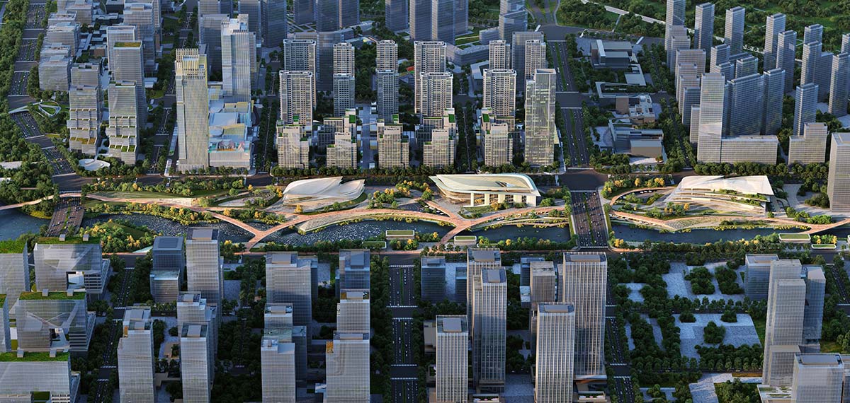 ZHA transforms Hangzhou with the Qiantang Bay Cultural District, featuring sharp floor slabs