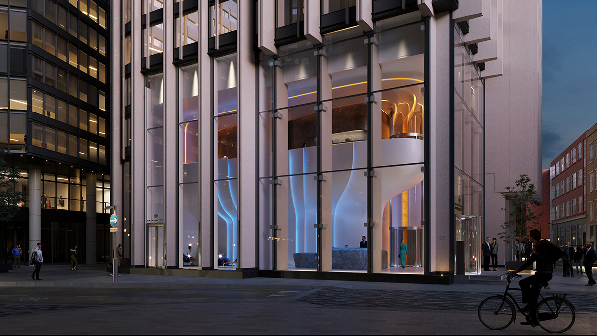 Zaha Hadid Architects redesigns Southbank Tower's lobby with a curvaceous new mezzanine floor