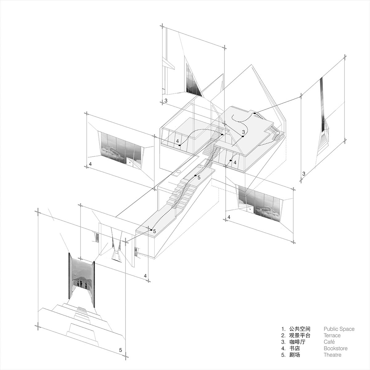 TAO completes concrete bookstore with protruding structure on a steep slope in China 