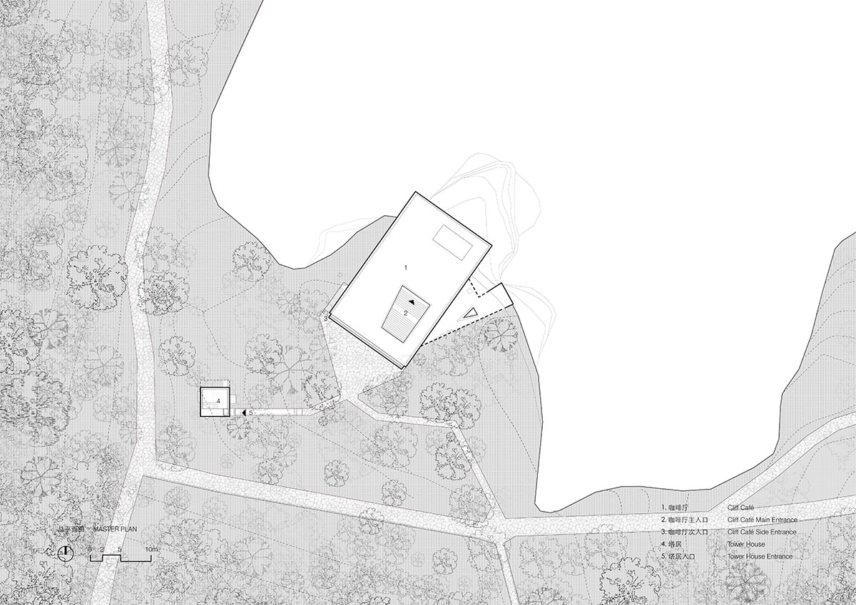 TAO built concrete cafe on a cliff as an extension of the land in China