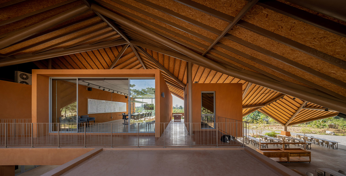 Learning Center by Vin Varavarn Architects features folded bamboo roof in Thailand