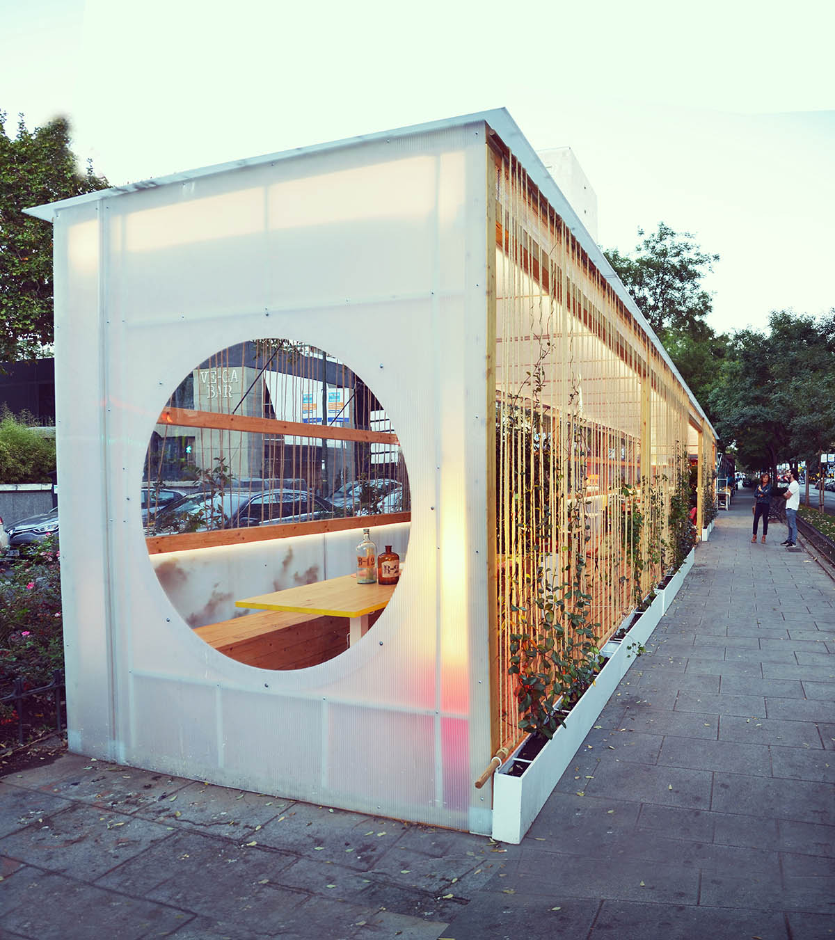 delaVegaCanolasso completes moveable urban pavilion with striped-facade in Madrid