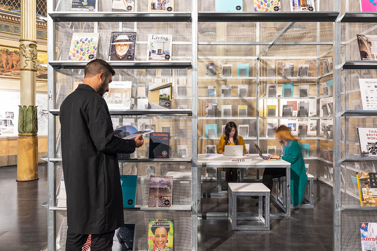 SET Architects installed a pop-up wireframe press box for New Generations Festival