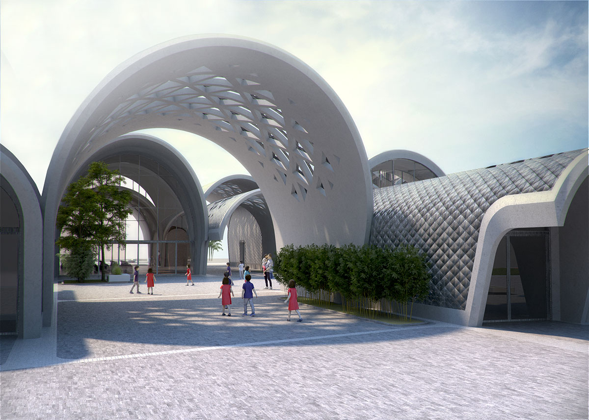 An industrial robot will build Zaha Hadid Architects' barrel-vaulted primary school in Jiangxi