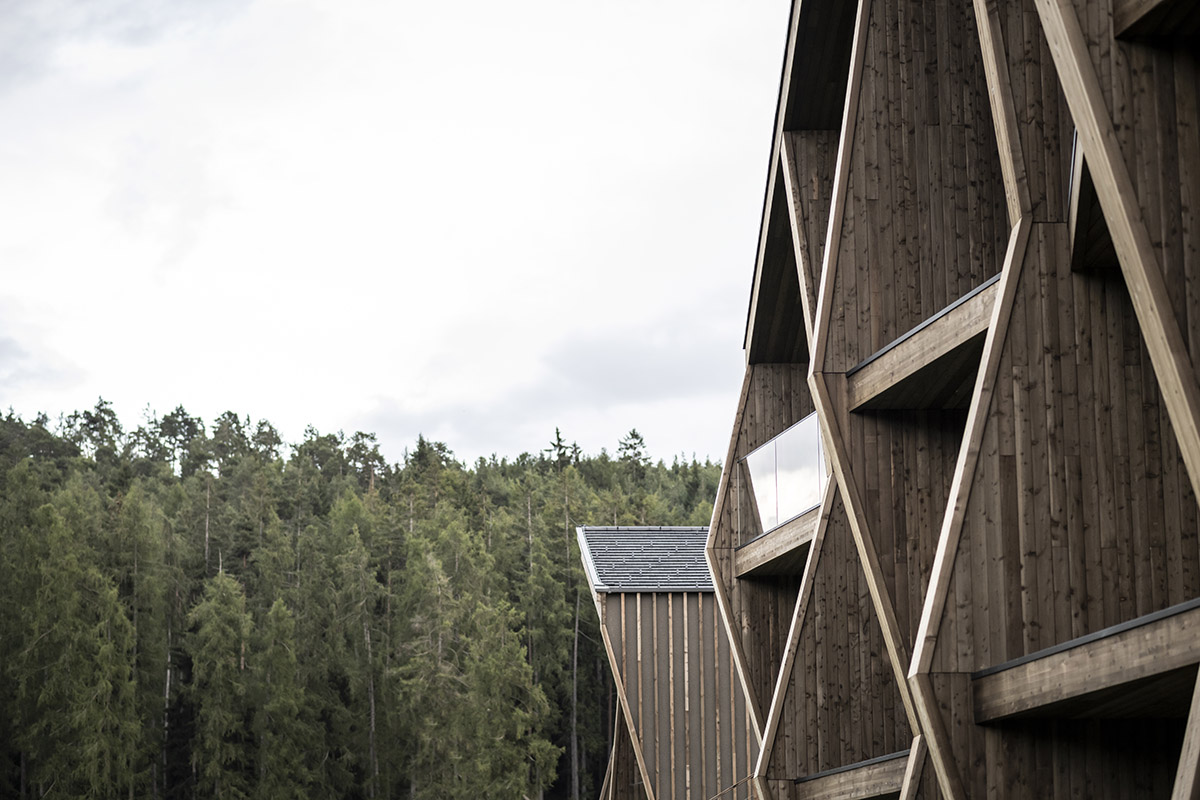 noa* designs boutique hotel and wellness featuring trapezoidal façade in an old farm of Soprabolzano