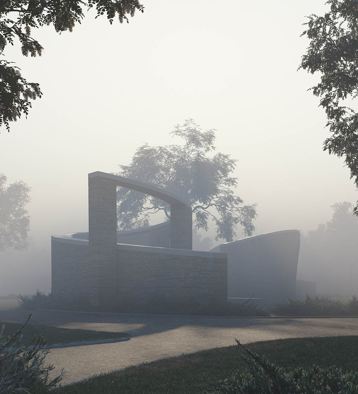 Columbarium by Form4 Architecture is made of intertwined open-air stone pavilions in California 