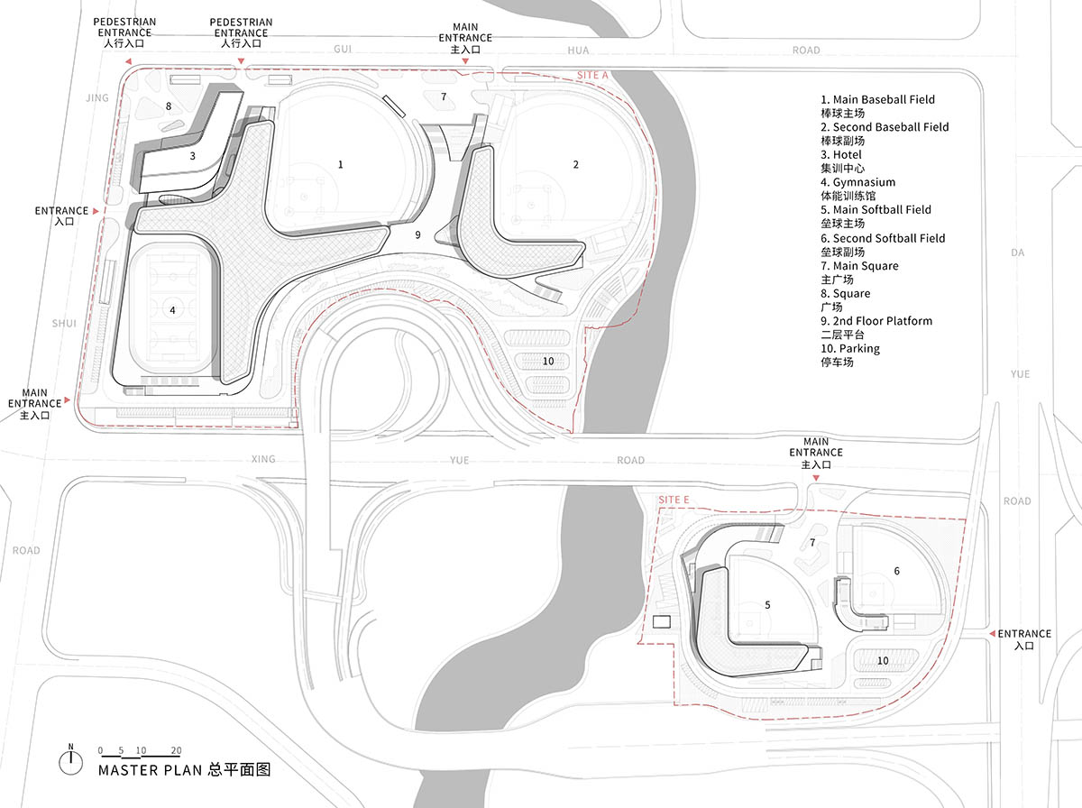 UAD completes sports cultural center with white slender columns in China