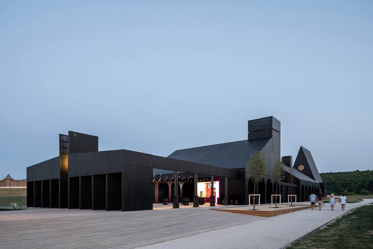 Hospitality Center is an ensemble of different black wooden buildings in Russian Lipetsk region