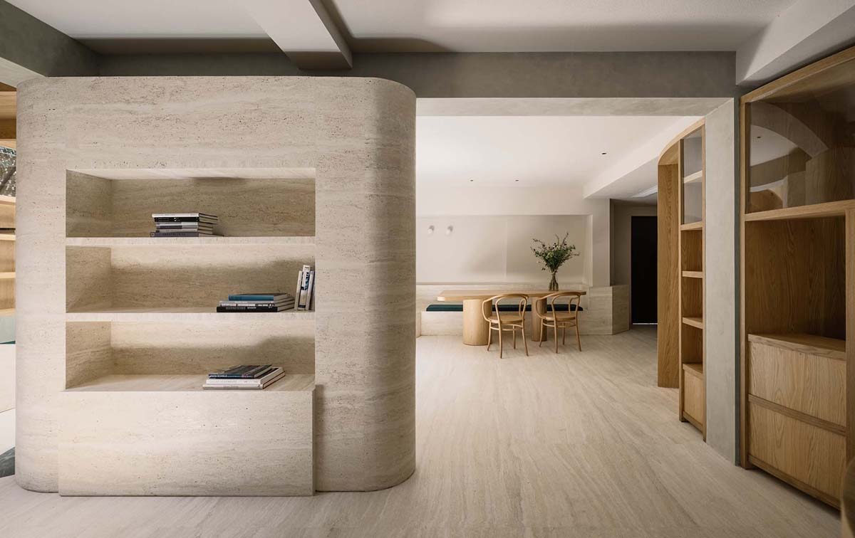 Atelier tao+c creates reading room with semi-circular bookshelves and timber structures in Shanghai 