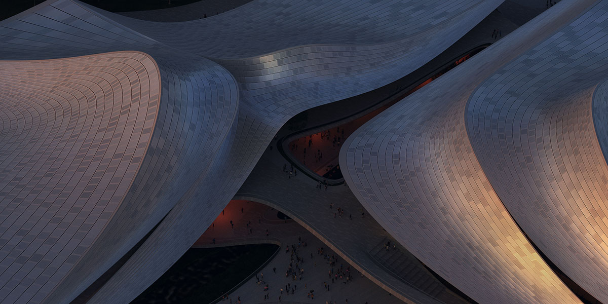 ZHA unveils design for culture and art centre with large, wavy, and sloping roofs in Shaoxing, China