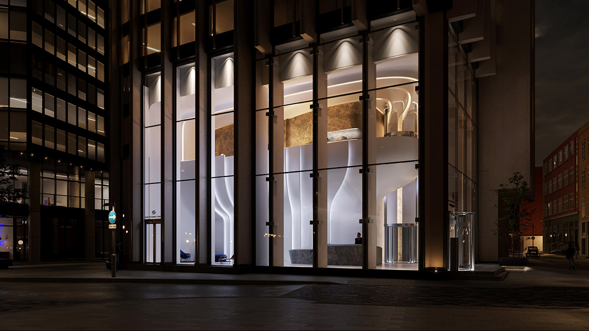 Zaha Hadid Architects redesigns Southbank Tower's lobby with a curvaceous new mezzanine floor
