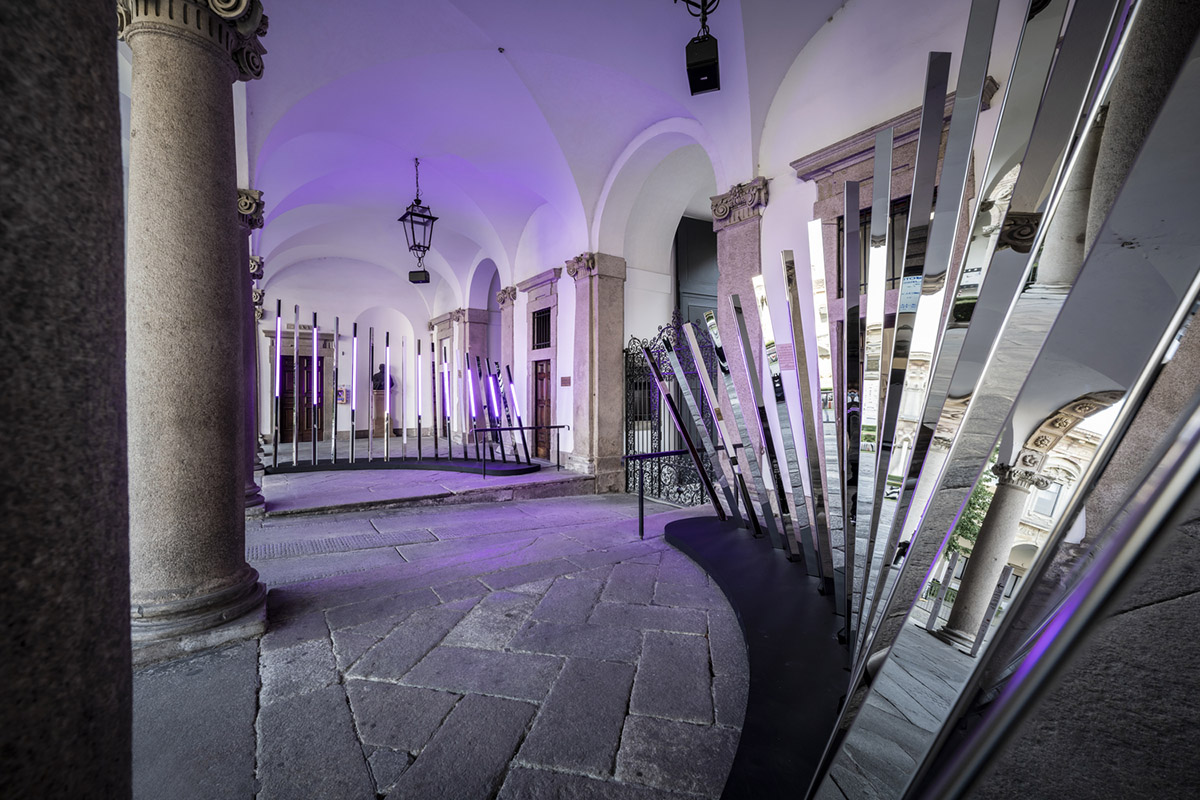 noa* installs 34 light beams that form Transsensorial Gateway at Milan Design Week 2021 