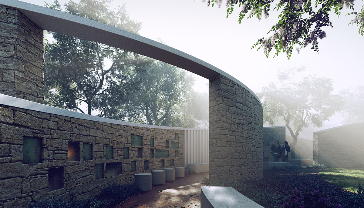 Columbarium by Form4 Architecture is made of intertwined open-air stone pavilions in California 