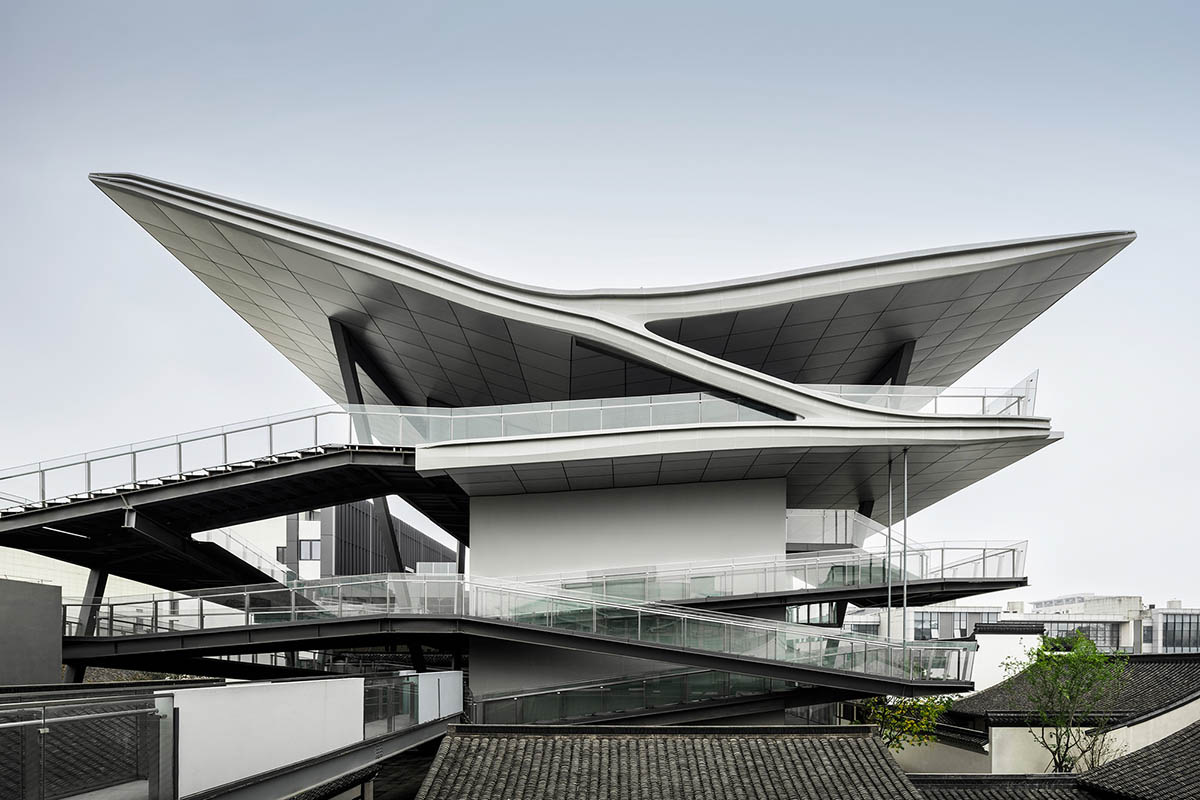 SpActrum completes cultural building with floating terraces and skywalks in Zhejiang, China