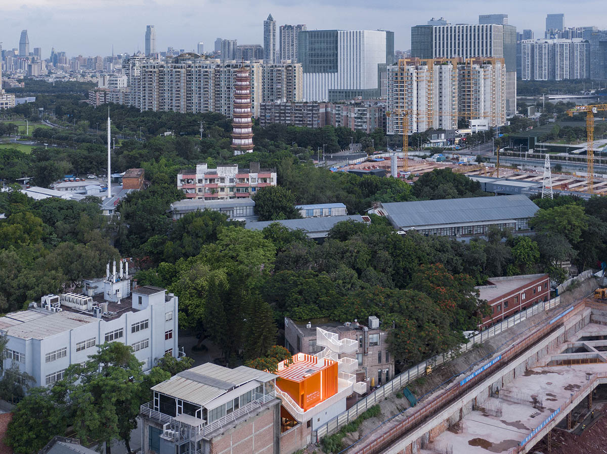 Wutopia Lab completes orange-colored vertical micro social complex with light tower in Guangzhou