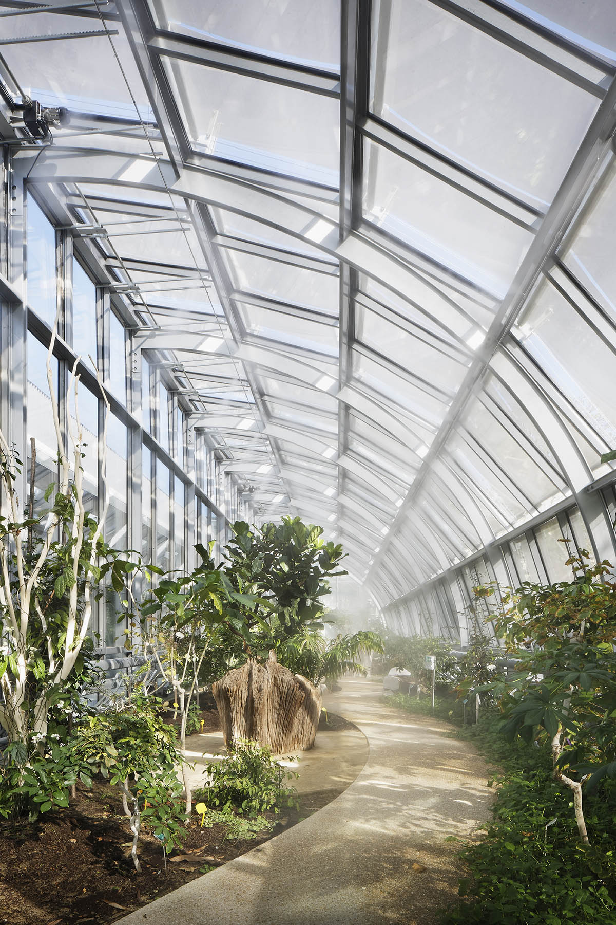 Marc Mimram built greenhouses in all sides of a tennis stadium to attract different audiences