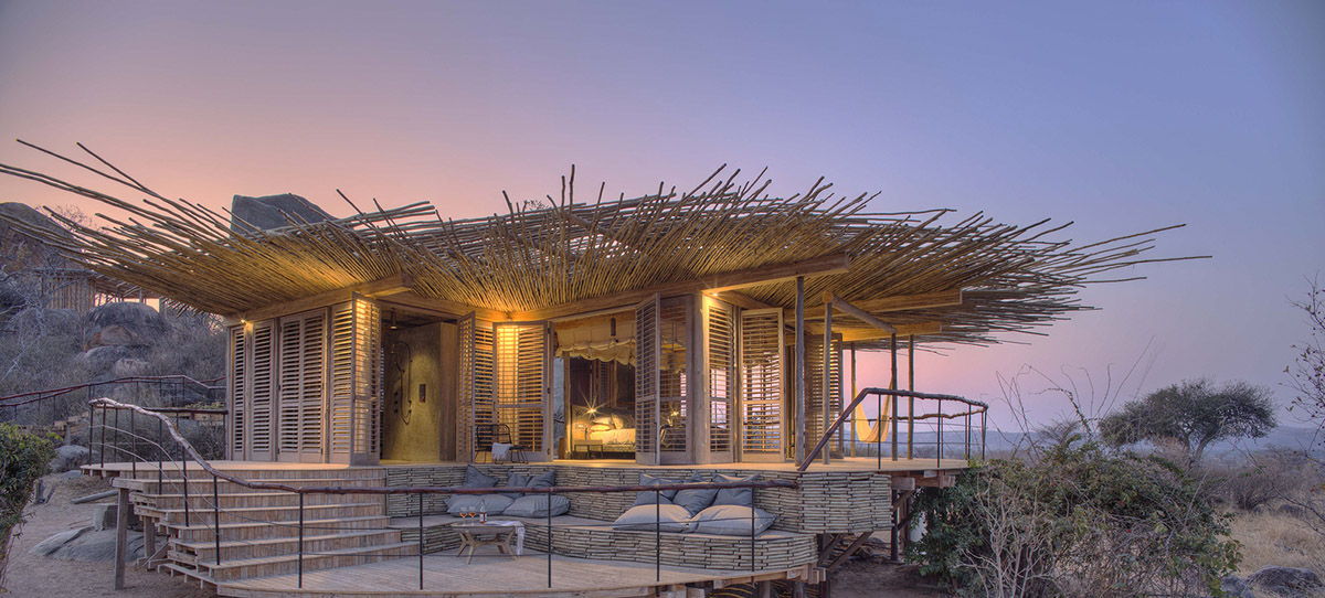 A holiday lodge grows out from natural foundation with permeable skin in Tanzania