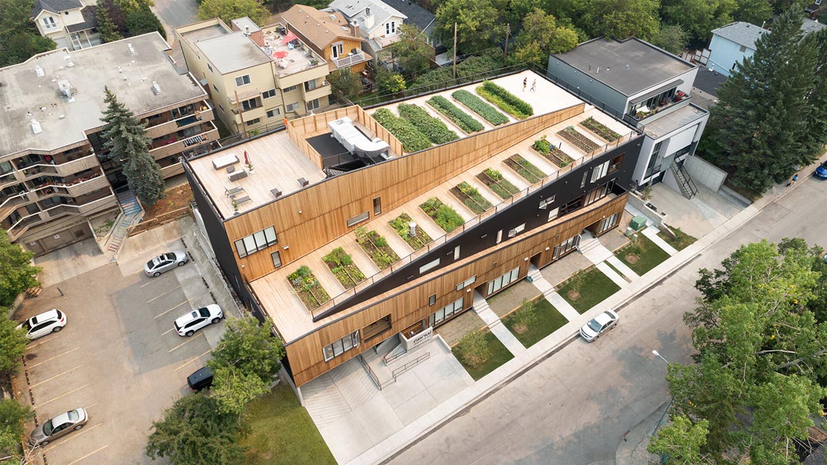Multi-residential housing by MODA features a barrier-free rooftop urban farm in Calgary