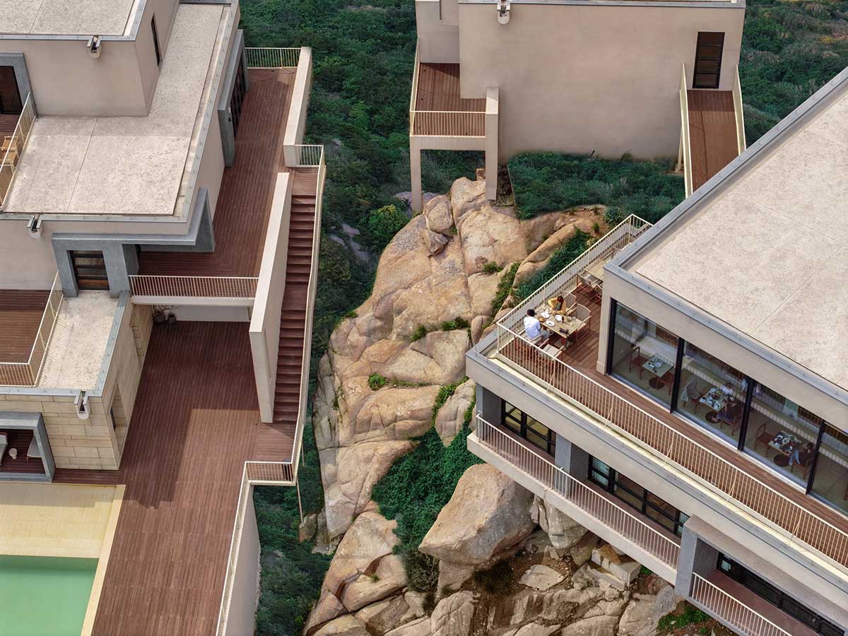 The Lighthouse Hotel reinterprets traditional fishing village settlements on a steep reef in Zhoushan