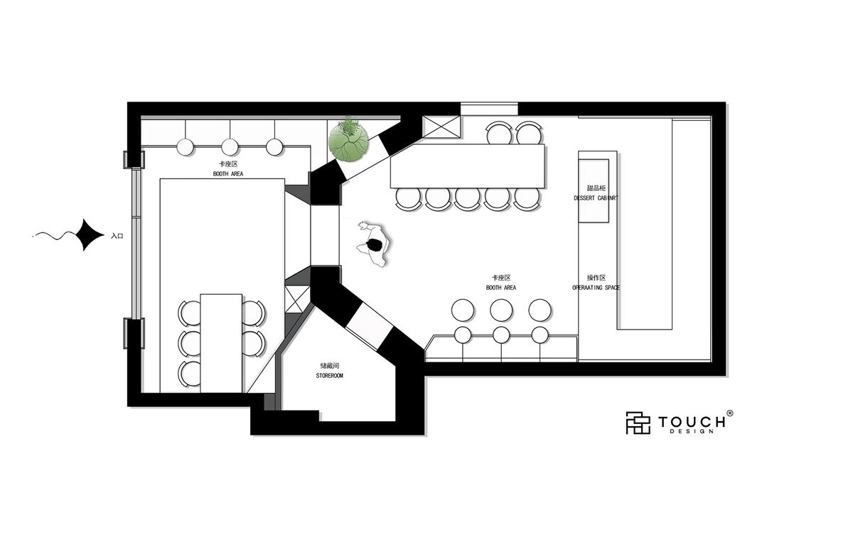 This tiny cafe by TOUCH Design is dotted with white and orange interwoven terrazzo details in Tianjin
