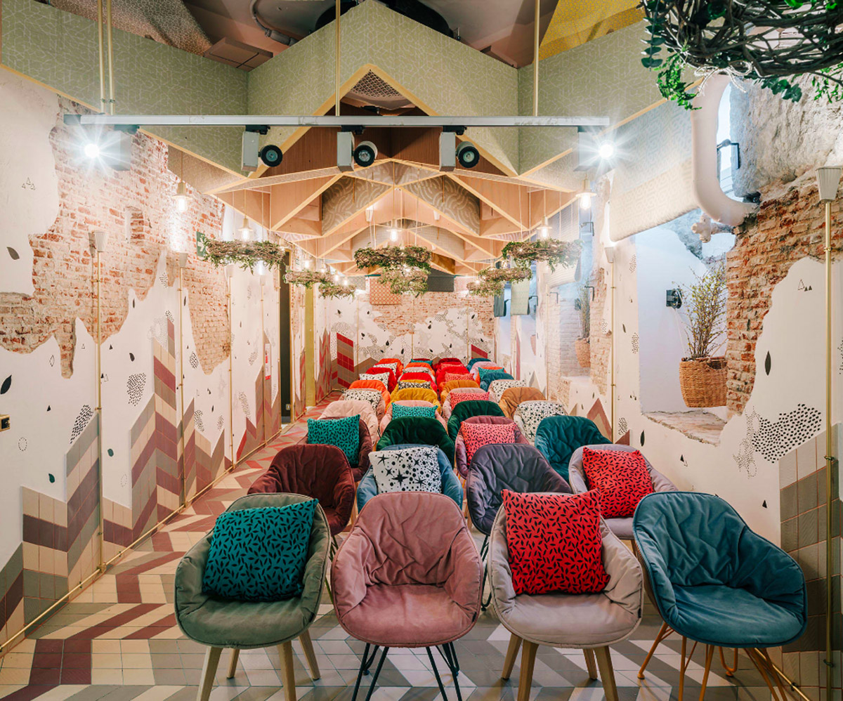 Izaskun Chinchilla created an auditorium that consists of many layers of fabric, texture and colors