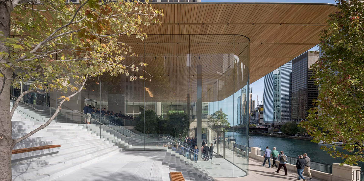 The new Apple store in Miami by Foster + Partners features an undulated,  vaulted roof