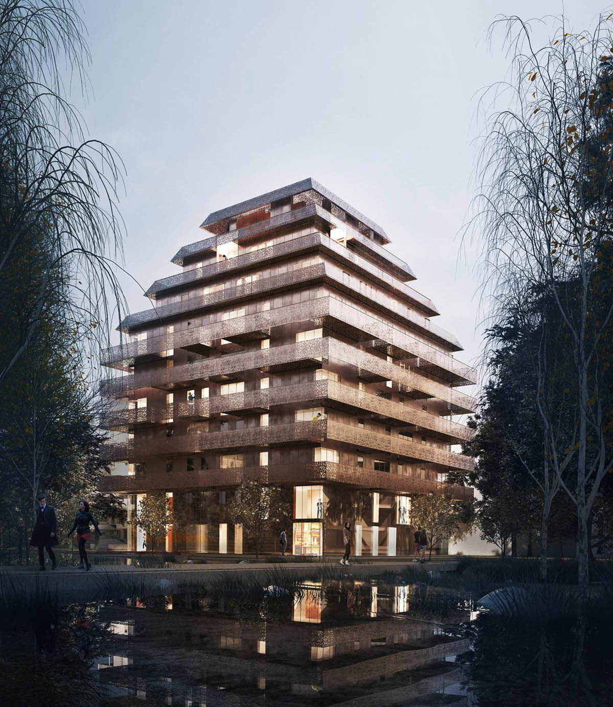Reiulf Ramstad Architects creates copper terraces for the new residential building in Norway