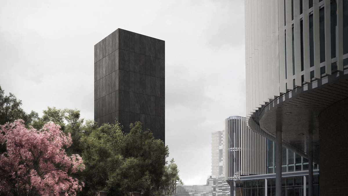 Grenfell Tower reimagined as monolithic black concrete memorial by JAA