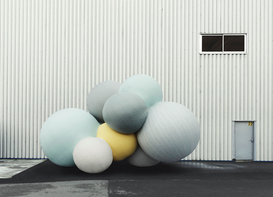 Charles Pétillon’s fabric-covered balloons invade deserted landscapes in Milan