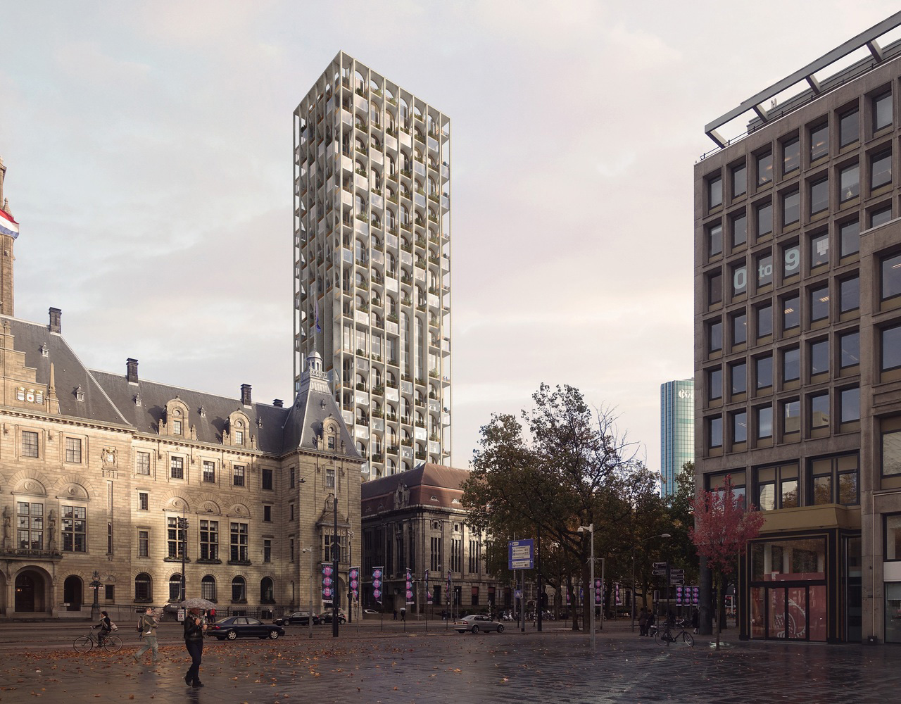 ODA to expand Rotterdam's historic post office with tower featuring mini vaulted windows