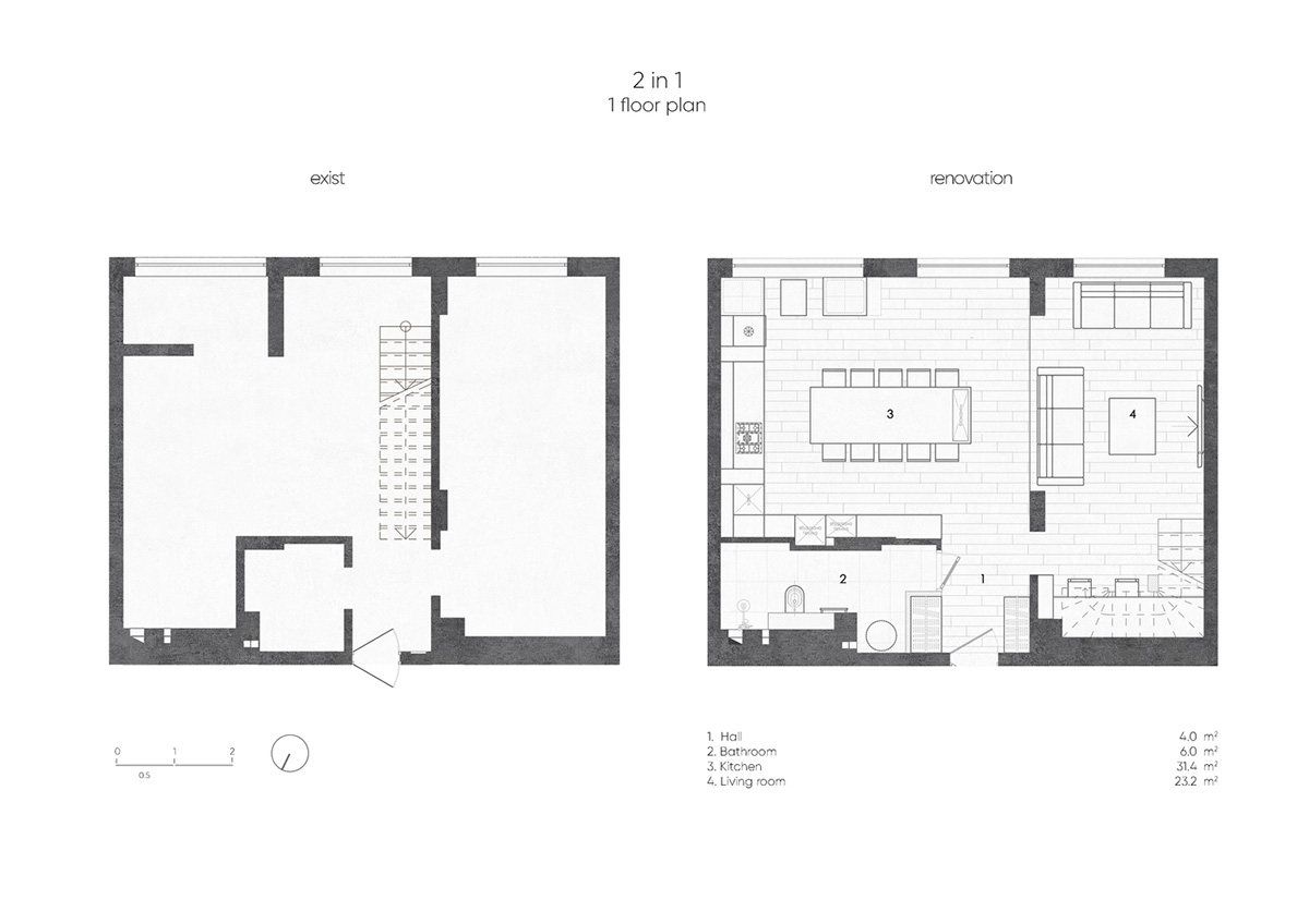 Metal framed-table, glass partitions, green infills make this interior space vivid and light in Lviv